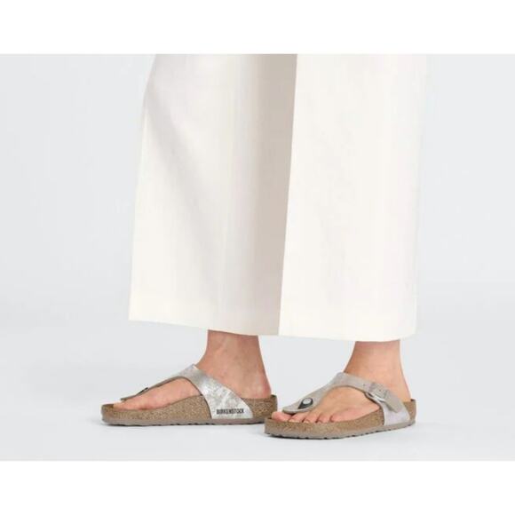 Birkenstock Gizeh Sandal Washed Metallic Silver Sz 7-7.5  Sz 38 Comfort Shoe 934 - Picture 2 of 12